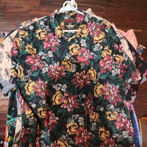 Aventura Men's Floral Casual Button Down Shirt - Black, Red, Yellow